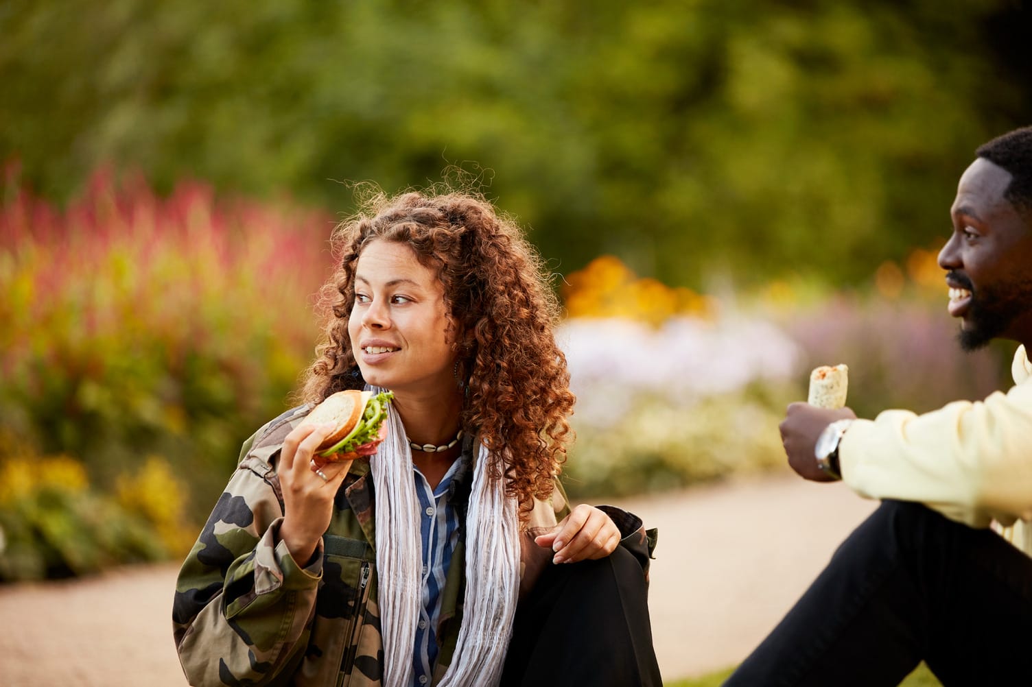 A woman eating a sandwich