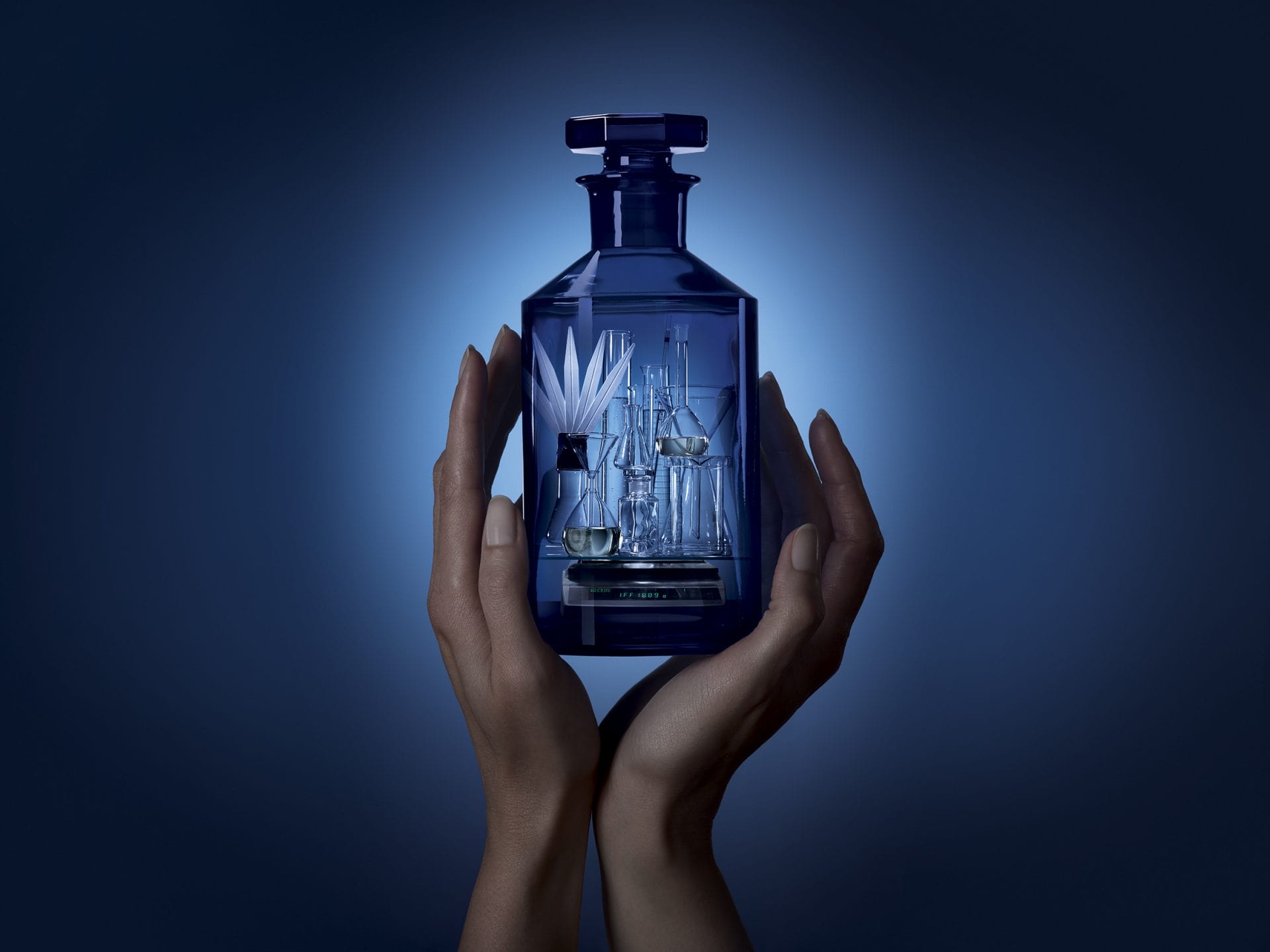 Fragrance bottles representing IFF's scent solutions.