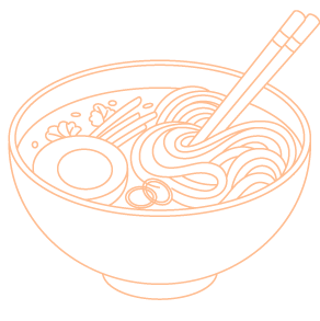 Icon showing a bowl of ramen noodles with chopsticks, egg, vegetables, more