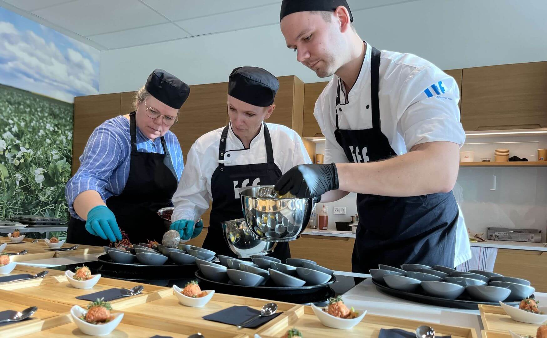 IFF culinary lab with 3 cooks