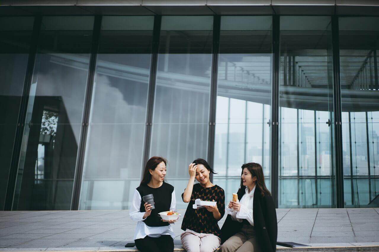 three woman eating